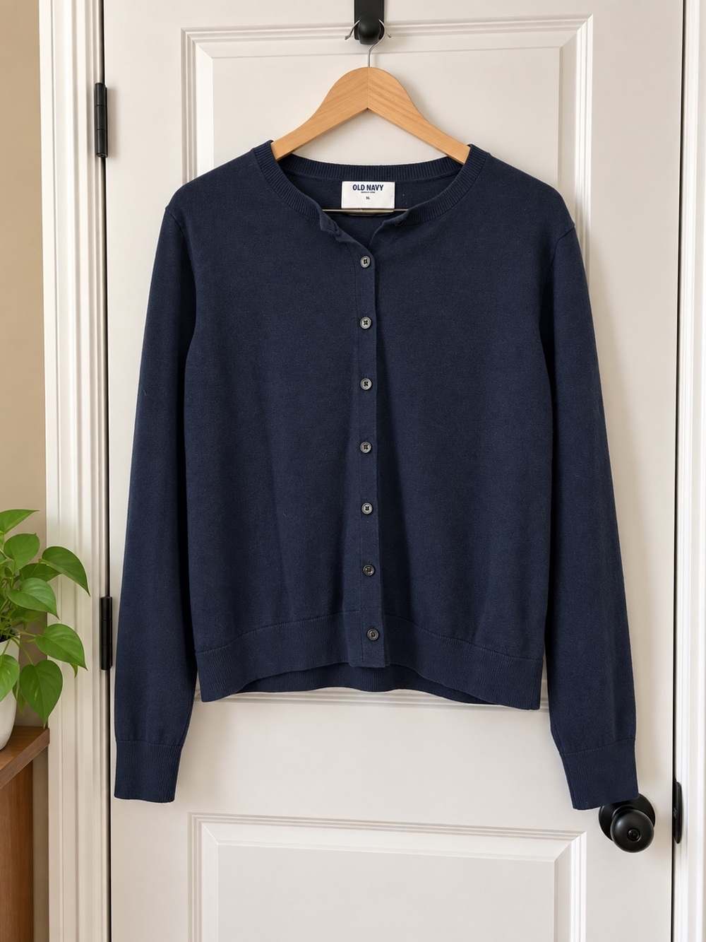 Old Navy Women's Navy Button-Front Crewneck Cardigan